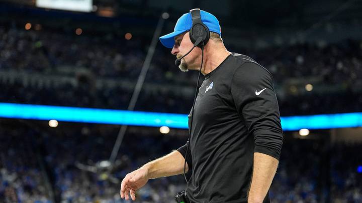 Detroit Lions head coach Dan Campbell walks along the sideline before a play against Green Bay Packers during the first half at Ford Field in Detroit on Thursday, Dec. 5, 2024.