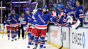 Mika Zibanejad celebrates after scoring goal vs. Boston