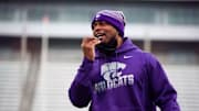 Former Kansas State director of strength and conditioning Trumain Carroll coaches at a practice in Manhattan, Kansas at Bill Snyder Family Stadium. Mandatory Credit: K-State Athletics