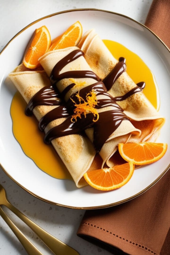 Crepes Suzette with chocolate orange sauce