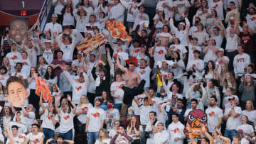Jan 26, 2022; Blacksburg, Virginia, USA; Virginia Tech Hokies fans cheer during a game against the