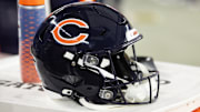 Nov 3, 2024; Glendale, Arizona, USA; Detailed view of a Chicago Bears helmet at State Farm Stadium. Mandatory Credit: Mark J. Rebilas-Imagn Images