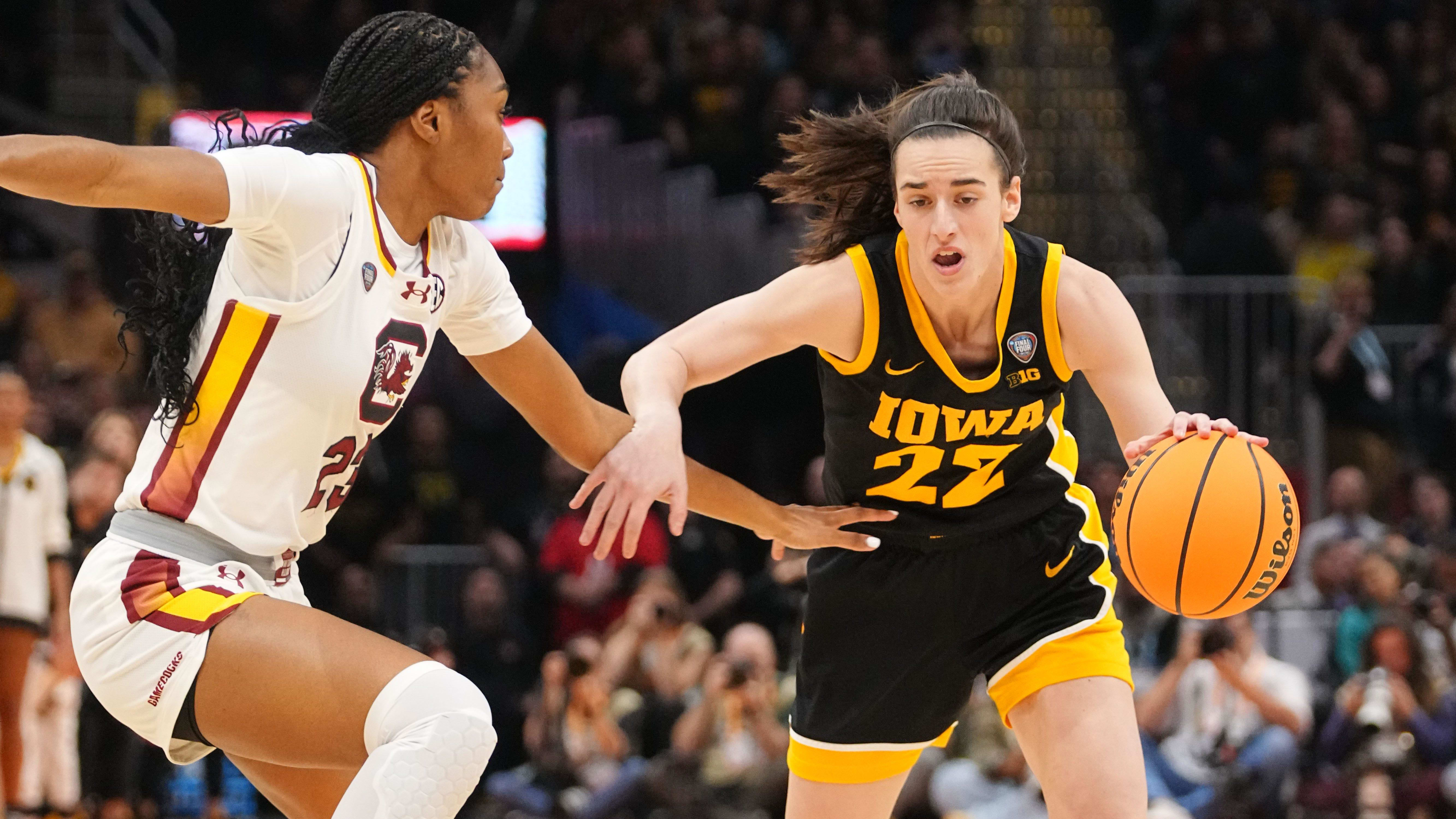 Iowa Hawkeyes guard Caitlin Clark during the National Championship against South Carolina Gamecocks