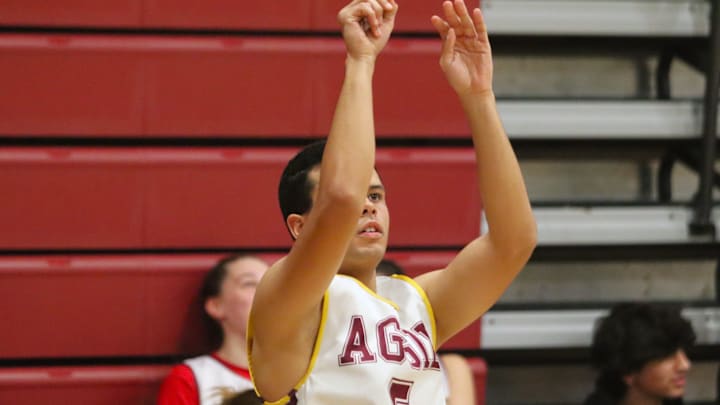 Bristol Aggie's Jorge Vega shoots during an MIAA-MCSAO crossover game against Argosy Collegiate Charter on Dec. 13, 2024.