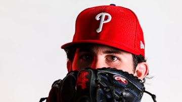 Feb 23, 2023; Clearwater, FL, USA; Philadelphia Phillies pitcher Andrew Painter (76) during photo day at BayCare Ballpark.