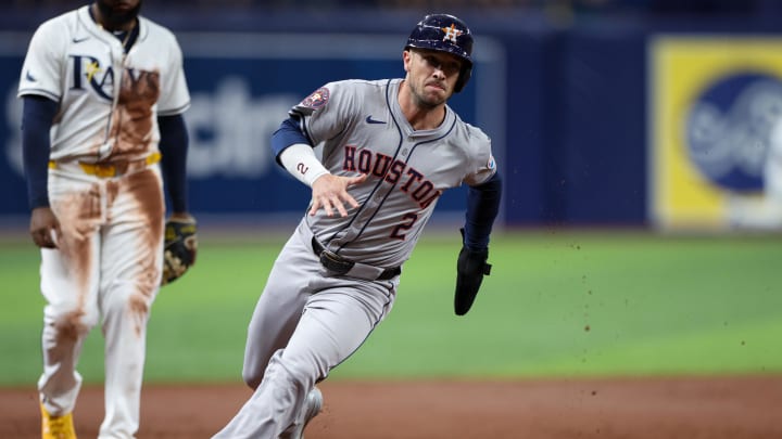 Houston Astros third baseman Alex Bregman rounds third base against the Tampa Bay Rays on Aug. 13 at Tropicana Field.