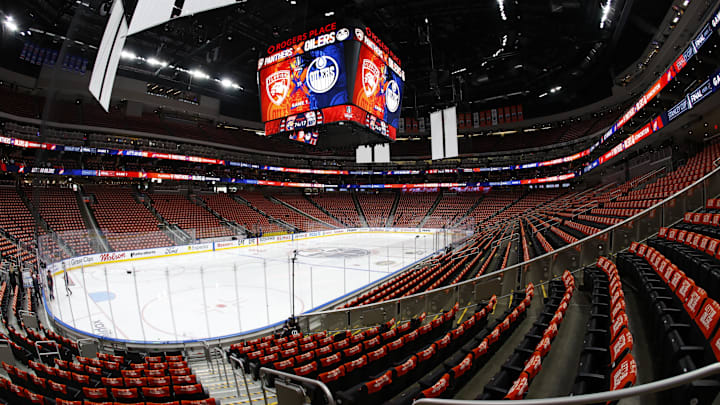 An overall view of Rogers Place before game one of the 2025 Stanley Cup Final between the Florida Panthers and the Edmonton Oilers.