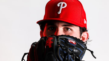 Feb 23, 2023; Clearwater, FL, USA; Philadelphia Phillies pitcher Andrew Painter (76) during photo day at BayCare Ballpark.