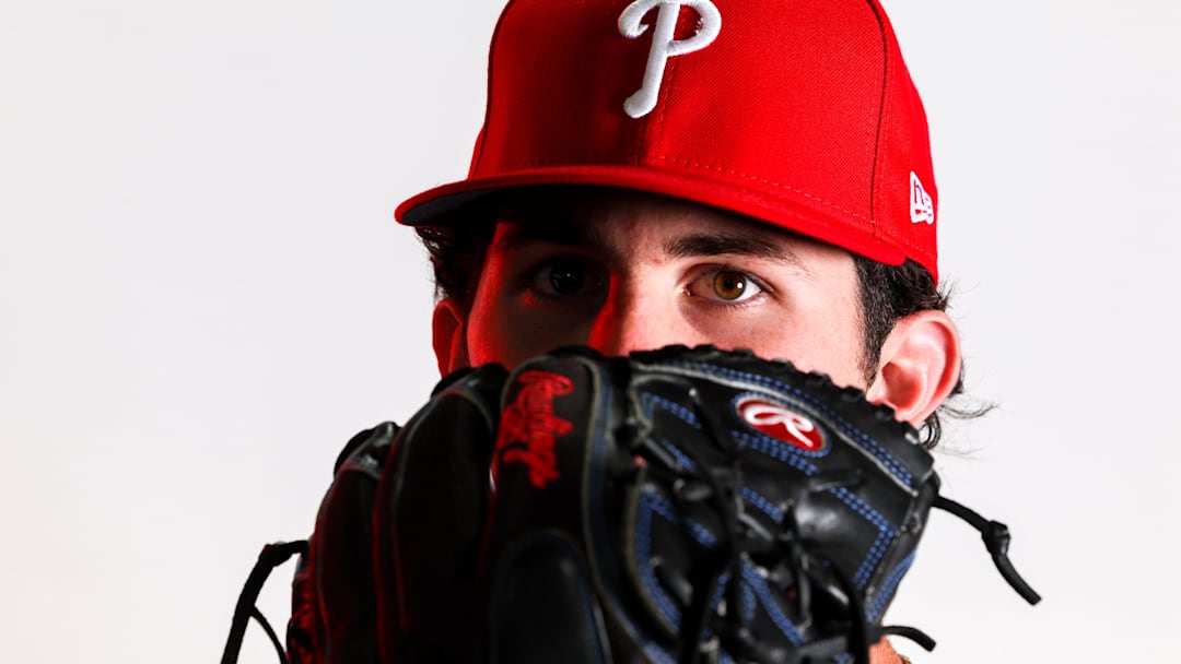 Feb 23, 2023; Clearwater, FL, USA; Philadelphia Phillies pitcher Andrew Painter (76) during photo day at BayCare Ballpark. Mandatory Credit: Nathan Ray Seebeck-Imagn Images Feb 23, 2023; Clearwater, FL, USA; Philadelphia Phillies pitcher Andrew Painter (76) during photo day at BayCare Ballpark. Mandatory Credit: Nathan Ray Seebeck-Imagn Images