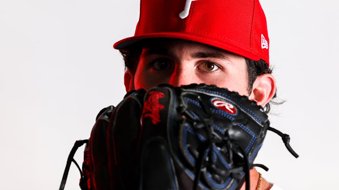 Feb 23, 2023; Clearwater, FL, USA; Philadelphia Phillies pitcher Andrew Painter (76) during photo day at BayCare Ballpark. Mandatory Credit: Nathan Ray Seebeck-Imagn Images