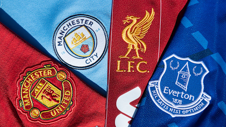 The Club Badges of the North West Premier League Clubs Everton, Liverpool, Manchester City and