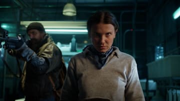 STRANGER THINGS. (L to R) David Harbour as Jim Hopper and Millie Bobby Brown as Eleven in STRANGER THINGS