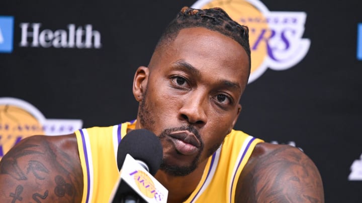 Sep 27, 2019; Los Angeles, CA, USA; Los Angeles Lakers center Dwight Howard listens to a question during the Lakers media day at the UCLA Health Training Center in El Segundo, CA. Mandatory Credit: Robert Hanashiro-USA TODAY Sports