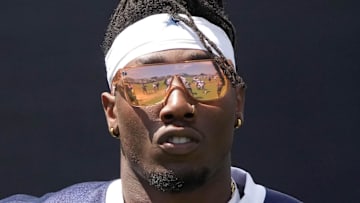 Jul 27, 2025; Oxnard, CA, USA; Dallas Cowboys linebacker DeMarvion Overshown (0) at training camp at the River Ridge Fields.