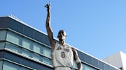 Mar 18, 2024; Los Angeles, California, USA; A statue of Kobe Bryant at Crypto.com Arena. Mandatory Credit: Kirby Lee-Imagn Images