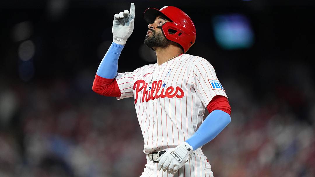 Jun 21, 2026; Philadelphia, Pennsylvania, USA; Philadelphia Phillies outfielder Derek Hill (49) reacts after hitting a single against the New York Mets in the sixth inning at Citizens Bank Park. Jun 21, 2026; Philadelphia, Pennsylvania, USA; Philadelphia Phillies outfielder Derek Hill (49) reacts after hitting a single against the New York Mets in the sixth inning at Citizens Bank Park.