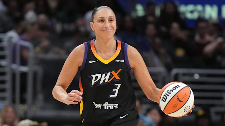 Phoenix Mercury guard Diana Taurasi dribbles the ball up the court during a game against the Los Angeles Sparks on Tuesday.