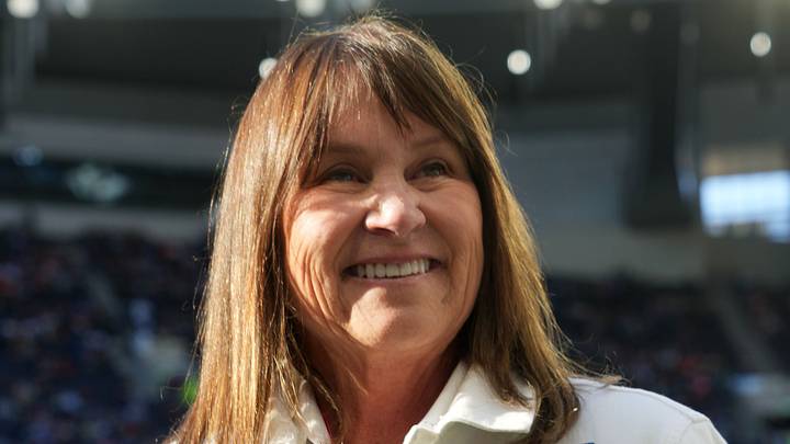 Oct 15, 2023; London, United Kingdom; Tennessee Titans owner Amy Adams Strunk reacts during an NFL International Series game at Tottenham Hotspur Stadium. Mandatory Credit: Kirby Lee-USA TODAY Sports
