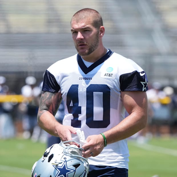 Dallas Cowboys running back Hunter Luepke during training camp at the River Ridge Fields. 