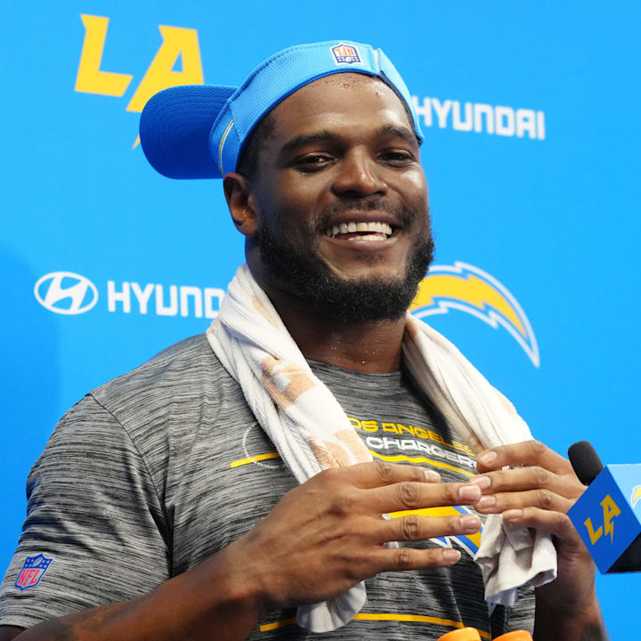 Los Angeles Chargers linebacker Denzel Perryman at press confernce during organized team activities