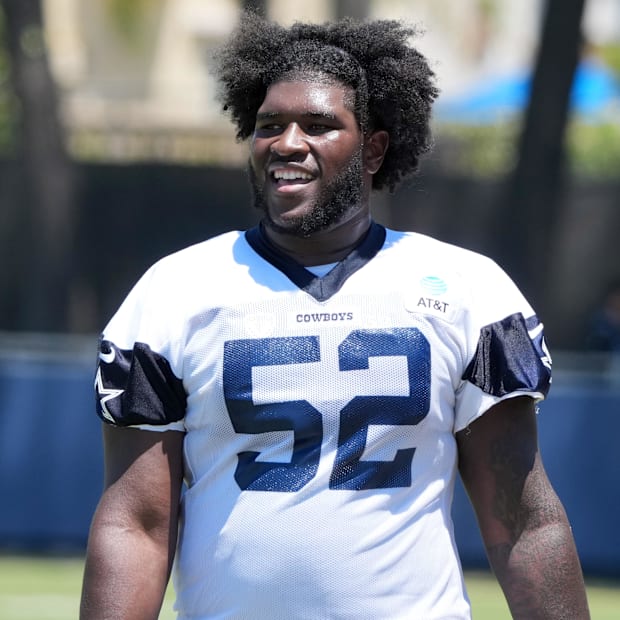 Dallas Cowboys guard Tyler Booker at training camp at the River Ridge Fields. 