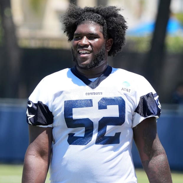 Dallas Cowboys guard Tyler Booker at training camp at the River Ridge Fields. 