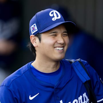 Mar 4, 2025; Phoenix, Arizona, USA; Los Angeles Dodgers designated hitter Shohei Ohtani against the Cincinnati Reds during a spring training game at Camelback Ranch-Glendale.