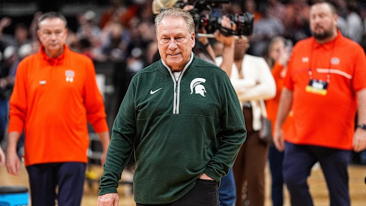 Michigan State head coach Tom Izzo exits the court after 70-64 loss to Auburn at the Elite Eight round of NCAA tournament at State Farm Arena in Atlanta, Ga. on Sunday, March 30, 2025.