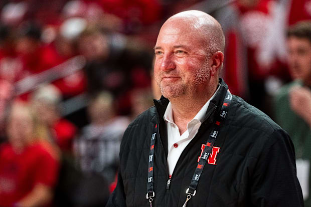 Nebraska Cornhuskers Athletic Director Troy Dannen watches warmups before the game against the UT Rio Grande Valley Vaqueros.