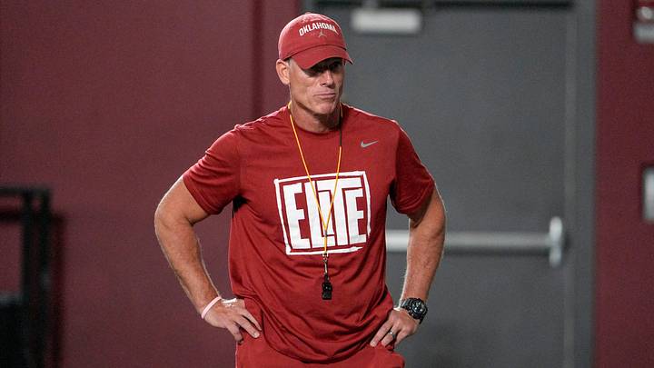 Head coach Brent Venables walks on the field during an Oklahoma (OU) football practice in Norman, Okla., on Wednesday, March 25, 2026.