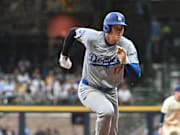 Ohtani steals third base against the Milwaukee Brewers in the second inning at American Family Field.