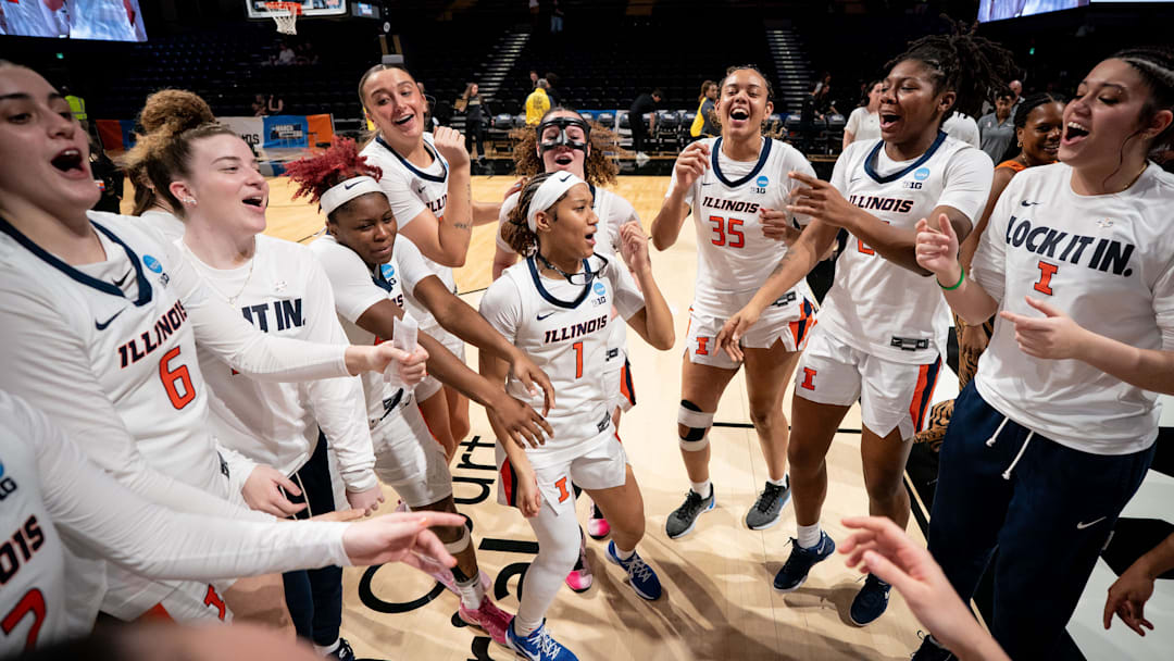 Illinois guard Aaliyah Guyton (1) celebrates defeating Colorado with her team in the first round of the NCAA college basketball tournament at Memorial Gym in Nashville, Tenn., Saturday, March 21, 2026. Illinois guard Aaliyah Guyton (1) celebrates defeating Colorado with her team in the first round of the NCAA college basketball tournament at Memorial Gym in Nashville, Tenn., Saturday, March 21, 2026.