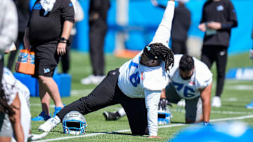 Detroit Lions defensive lineman Tyleik Williams (78) practices during rookie mini camp at Meijer Performance Center in Allen Park on Friday, May 9, 2025.