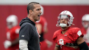 Wisconsin head coach Luke Fickell is shown during spring football practice Thursday, April 25, 2024 in Madison, Wisconsin. The Wisconsin Badgers football team plays their season opener against Western Michigan on August 31.