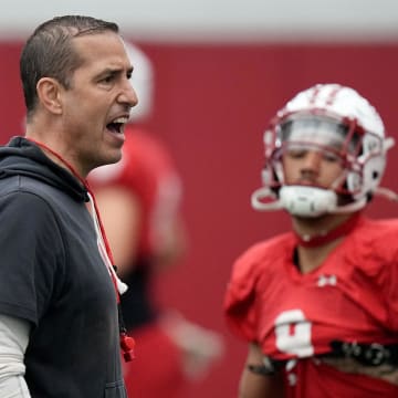 Wisconsin head coach Luke Fickell is shown during spring football practice Thursday, April 25, 2024, in Madison, Wis.