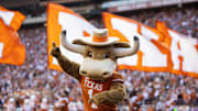 Dec 21, 2024; Austin, Texas, USA; Texas Longhorns mascot Hook ‘Em during the CFP National playoff first round at Darrell K Royal-Texas Memorial Stadium. Mandatory Credit: Mark J. Rebilas-Imagn Images