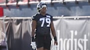 Jul 23, 2025; Houston, TX, USA;  Houston Texans offensive tackle Aireontae Ersery (79) during training camp at Houston Methodist Training Center. Mandatory Credit: Troy Taormina-Imagn Images