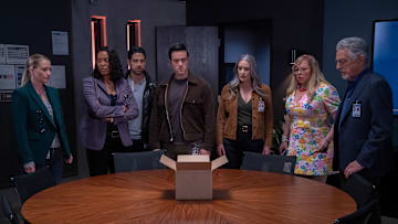 L-R: A.J. Cook as Jennifer ‘JJ’ Jareau, Aisha Tyler as Dr. Tara Lewis, Adam Rodriguez as Luke Alvez, RJ Hatanaka as Tyler Green, Paget Brewster as Emily Prentiss, Kirsten Vangsness as Penelope Garcia, and Joe Mantegna as David Rossi in Criminal Minds: Evolution, in season 18 streaming on Paramount+, 2025. Photo Credit: Michael Yarish/Paramount+