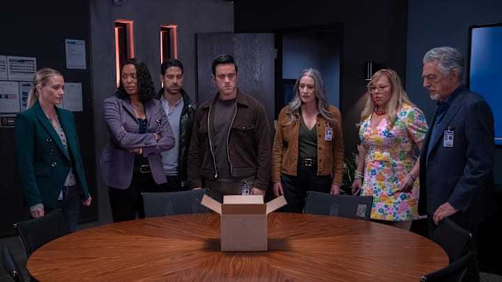 L-R: A.J. Cook as Jennifer ‘JJ’ Jareau, Aisha Tyler as Dr. Tara Lewis, Adam Rodriguez as Luke Alvez, RJ Hatanaka as Tyler Green, Paget Brewster as Emily Prentiss, Kirsten Vangsness as Penelope Garcia, and Joe Mantegna as David Rossi in Criminal Minds: Evolution, in season 18 streaming on Paramount+, 2025. Photo Credit: Michael Yarish/Paramount+