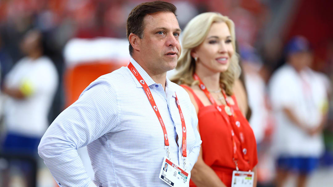Aug 9, 2025; Glendale, Arizona, USA; Kansas City Chiefs general manager Brett Veach against the Arizona Cardinals during a preseason NFL game at State Farm Stadium.