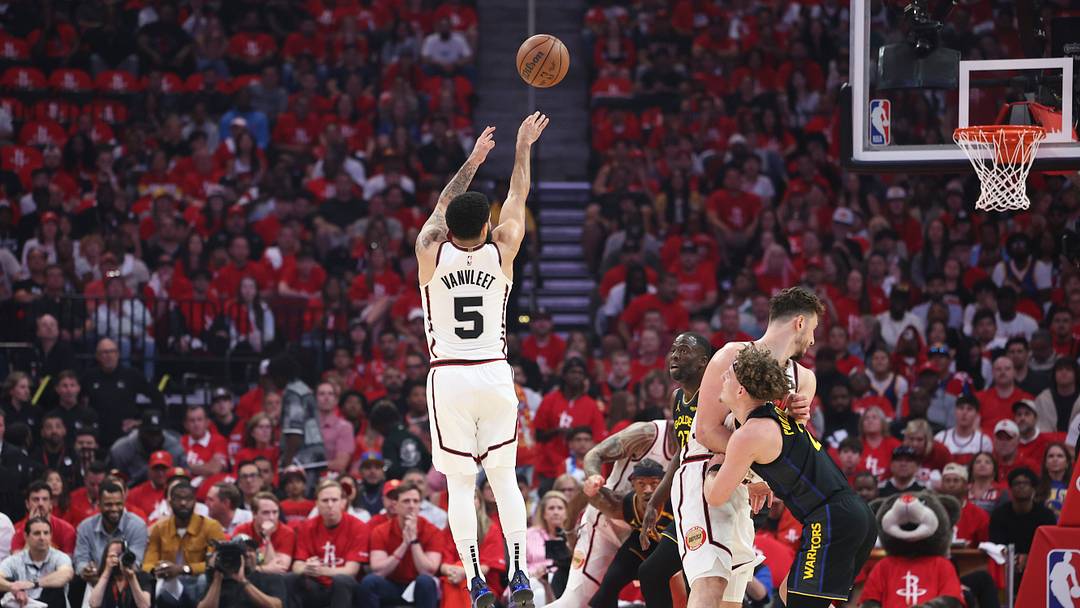 May 4, 2025; Houston, Texas, USA; Houston Rockets guard Fred VanVleet (5) shoots the ball during the first half of game seven of first round for the 2025 NBA Playoffs against the Golden State Warriors at Toyota Center. Mandatory Credit: Troy Taormina-Imagn Images May 4, 2025; Houston, Texas, USA; Houston Rockets guard Fred VanVleet (5) shoots the ball during the first half of game seven of first round for the 2025 NBA Playoffs against the Golden State Warriors at Toyota Center. Mandatory Credit: Troy Taormina-Imagn Images