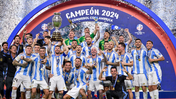 Argentina v Colombia - CONMEBOL Copa America USA 2024: Final. Lo Celso and Romero celebrate 