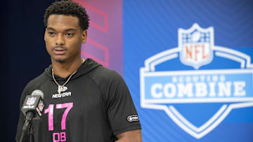 Feb 27, 2025; Indianapolis, IN, USA; Michigan defensive back Will Johnson (DB17) during the 2025 NFL Combine at Lucas Oil Stadium. Mandatory Credit: Tanner Pearson-Imagn Images