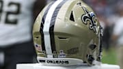 Oct 15, 2023; Houston, Texas, USA; View of a Crucial Catch logo on the helmet of New Orleans Saints defensive end Cameron Jordan (94) before the game against the Houston Texans at NRG Stadium. Mandatory Credit: Troy Taormina-Imagn Images