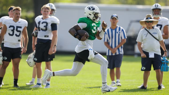 Gerry Bohanon runs down the sideline at BYU Fall camp