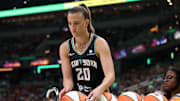 Jul 18, 2025; Indianapolis, IN, USA; New York Liberty guard Sabrina Ionescu competes in the three-point contest during the 2025 WNBA All Star Skills Challenge at Gainbridge Fieldhouse. Mandatory Credit: Trevor Ruszkowski-Imagn Images