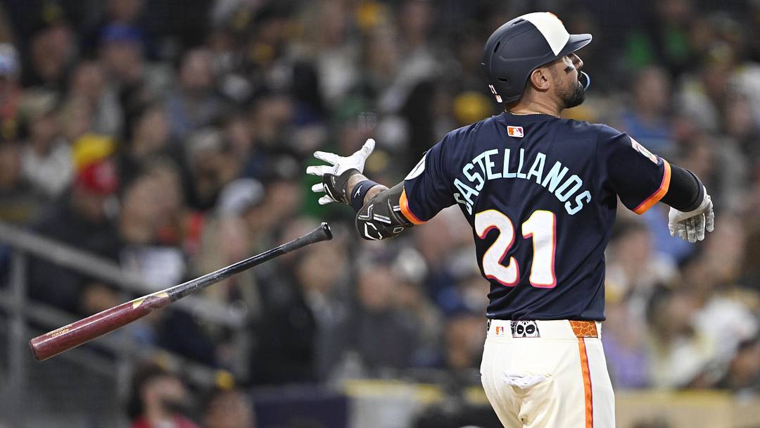 May 22, 2026; San Diego, California, USA; San Diego Padres right fielder Nick Castellanos (21) hits a solo home run during the fifth inning against the Athletics at Petco Park. Mandatory Credit: Denis Poroy-Imagn Images May 22, 2026; San Diego, California, USA; San Diego Padres right fielder Nick Castellanos (21) hits a solo home run during the fifth inning against the Athletics at Petco Park. Mandatory Credit: Denis Poroy-Imagn Images