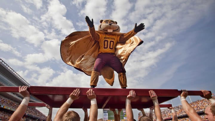 Sep 19, 2009; Minneapolis, MN, USA; Minnesota Gophers mascot Goldie Gopher leads the crowd in a cheer after Minnesota scored against the California Bears in the second quarter at TCF Bank Stadium. The Bears won 35-21. Mandatory Credit: Bruce Kluckhohn-USA TODAY Sports
