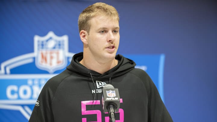 Feb 27, 2025; Indianapolis, IN, USA; Wisconsin defensive back Hunter Wohler (DB55) during the 2025 NFL Combine at Lucas Oil Stadium. Mandatory Credit: Tanner Pearson-Imagn Images Feb 27, 2025; Indianapolis, IN, USA; Wisconsin defensive back Hunter Wohler (DB55) during the 2025 NFL Combine at Lucas Oil Stadium. Mandatory Credit: Tanner Pearson-Imagn Images