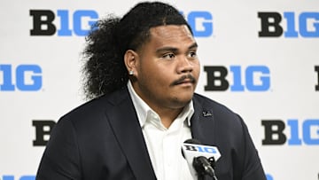 UCLA Bruins defensive lineman Jay Toia speaks to the media during the Big 10 football media day at Lucas Oil Stadium. 